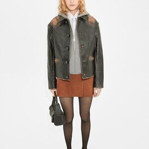Mango Worn Leather Effect Jacket
